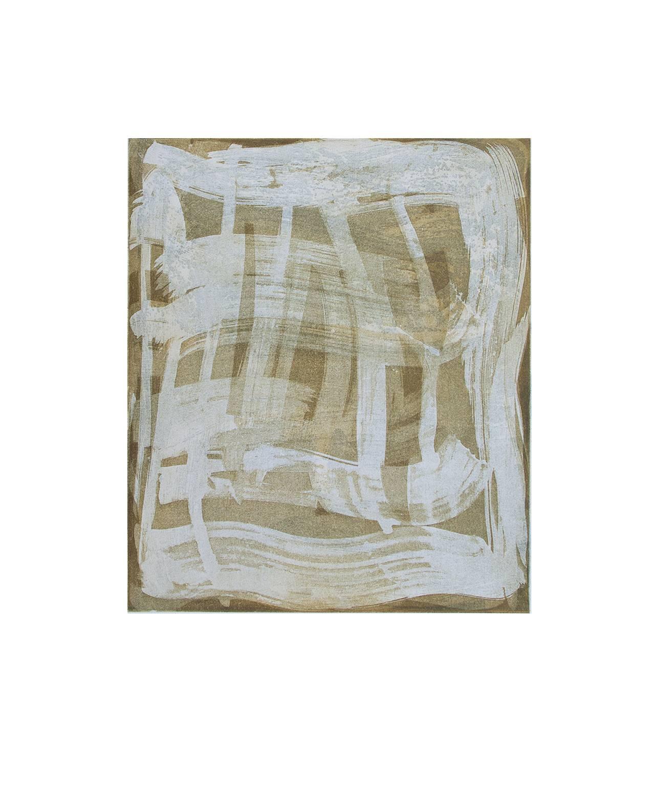 Anne Russinof Abstract Print - "Serpentine Nine", gestural abstract aquatint print, raw umber, pale turquoise.
