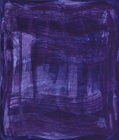 "Serpentine Six", gestural abstract aquatint monoprint, blue and violet tones.