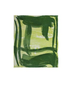 Thick and Thin 1, gestural abstract aquatint monoprint, spring and forest green.