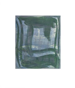 "Thick and Thin Six", gestural abstract aquatint print, violet, grey, green.