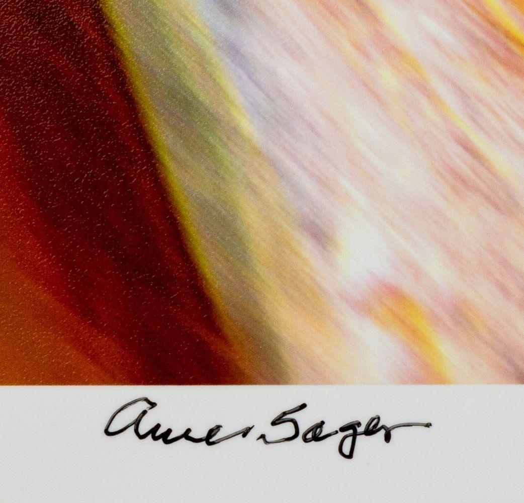 Abstract Paint Pour Composition - Beige Abstract Photograph by Anne Sager