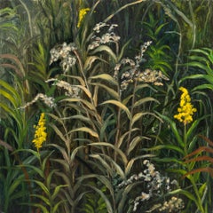 "Big Goldenrod", Contemporary, Flowers, Grasses, Green, Yellow, Oil Painting