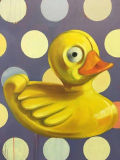 "Big Yellow Duck", Contemporary, Duck, Dots, Yellow, Acrylic, Oil Painting