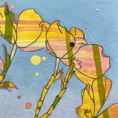 "Dogwood", Anne Sargent Walker, acrylic, oil, painting, hummingbird, blue, peach