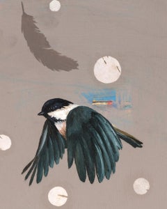 "First Fall", Contemporary, Chickadee, Bird, White, Oil, Acrylic, Painting, 2017