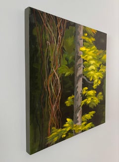 "Flaming Maple", Contemporary, Yellow, Green, Brown, Tree, Oil Painting