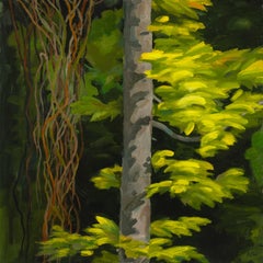 "Flaming Maple", Contemporary, Yellow, Green, Brown, Tree, Oil Painting