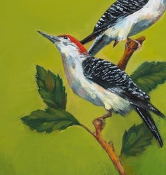 "Il caldo si fa sentire", Astratto, Uccelli, Verde, Giallo, Olio, Acrilico, Pittura, 2018