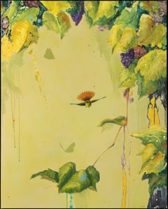 "Originario del Brasile", contemporaneo, colibrì, olio, acrilico, collage, pittura