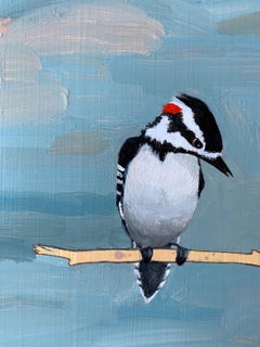 „Trust Me““, Öl, Acryl, Holzpecker, Hand, Blau, Grau, Pfirsich