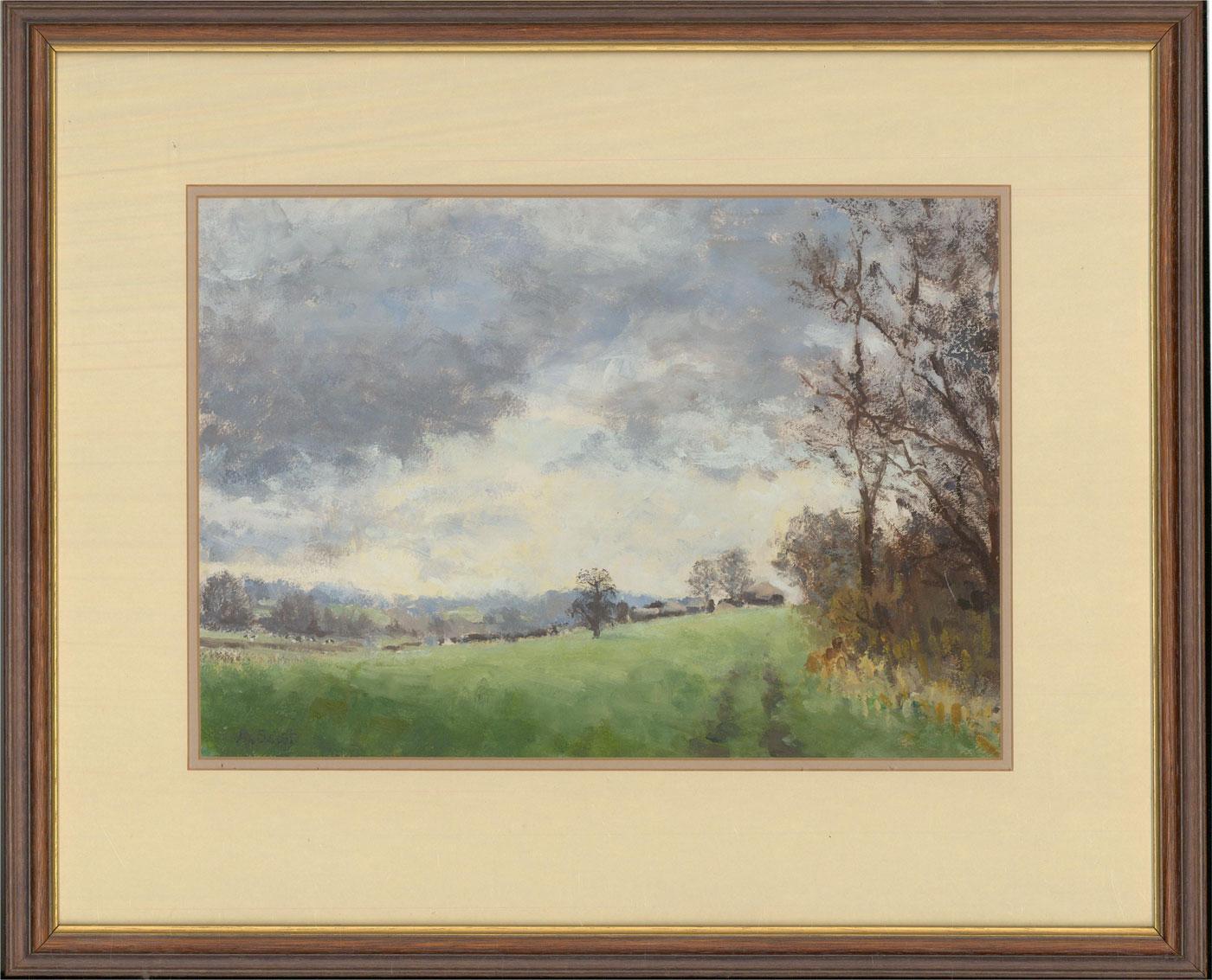 An attractive oil painting by Anne Scott, depicting a rural scene in Devizes, Wiltshire. Signed to the lower left-hand corner. There is a label on the reverse inscribed with the artist's name and location. Presented in a double card mount and in a
