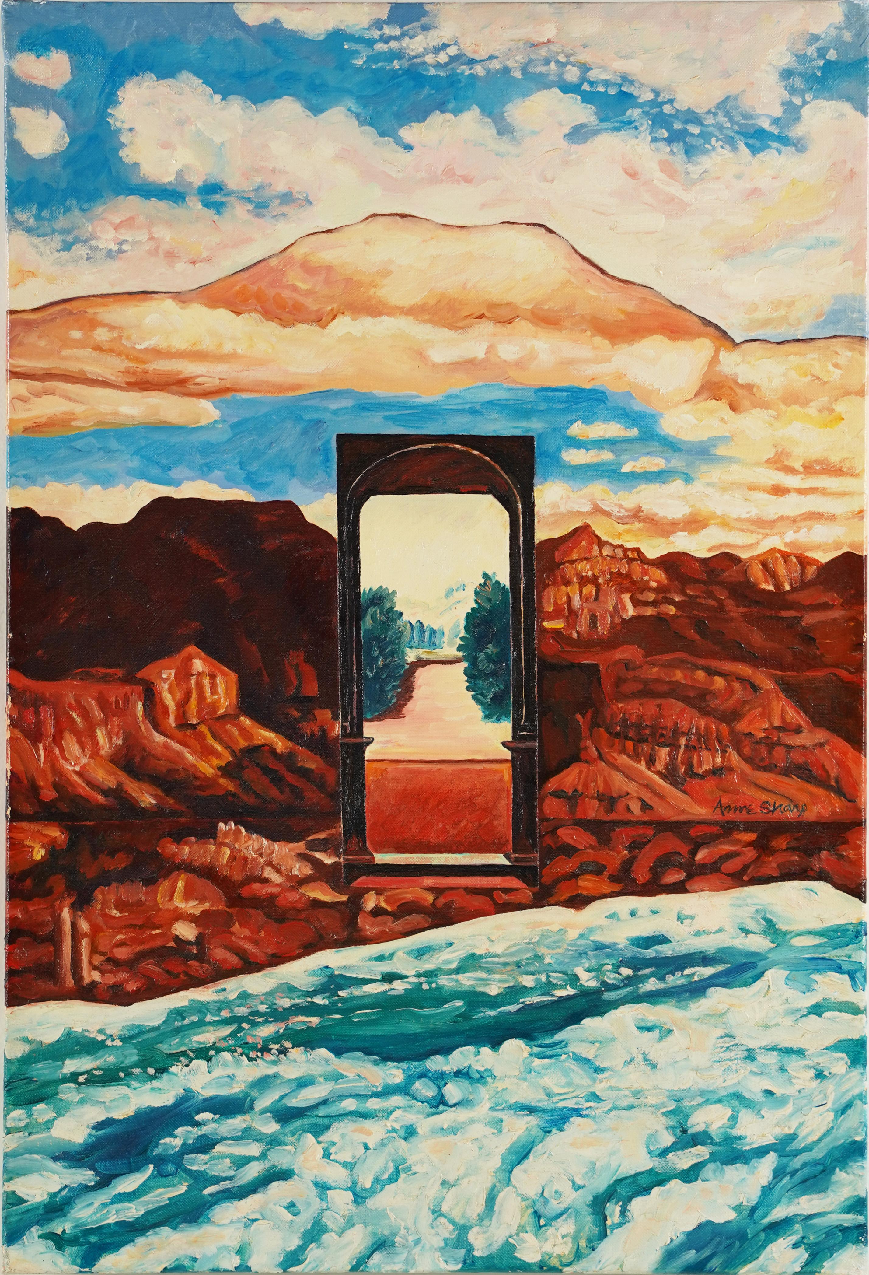 "Renaissance Door" Signed Vintage Mid Century Surreal Southwest Landsscape