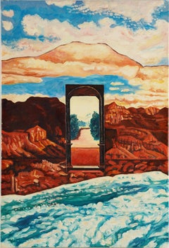 "Renaissance Door" Signed Vintage Mid Century Surreal Southwest Landsscape