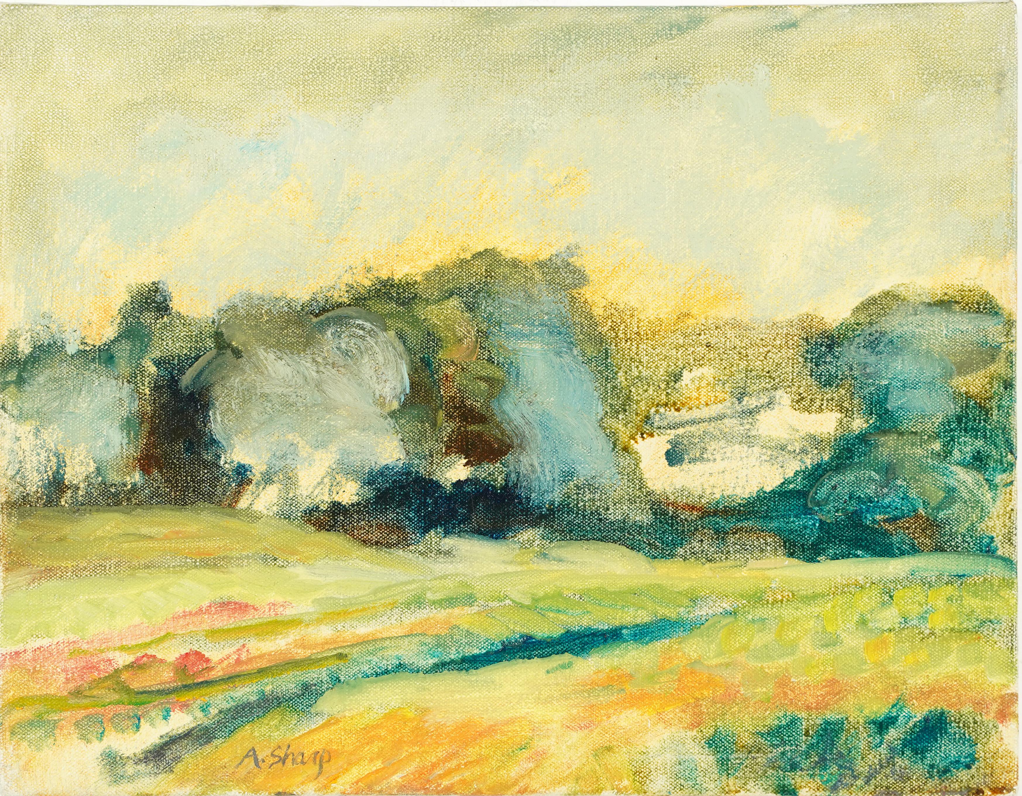 Virginia Hill Pintura al óleo de paisajes abstractos firmada por una mujer modernista estadounidense - Painting de Anne Sharp