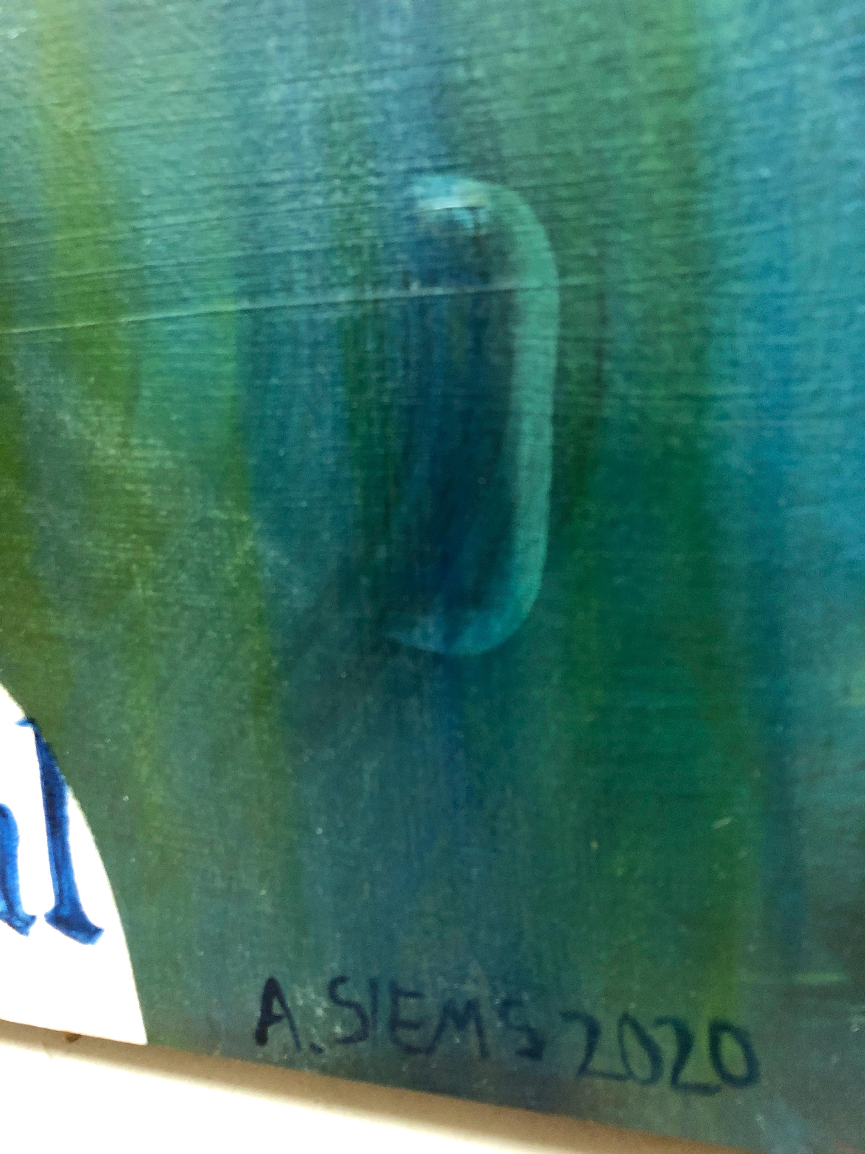 Every Day, Zeitgenössisches Porträt mit poetischen, handgeschriebenen Wörtern, grüne Farbpalette im Angebot 2