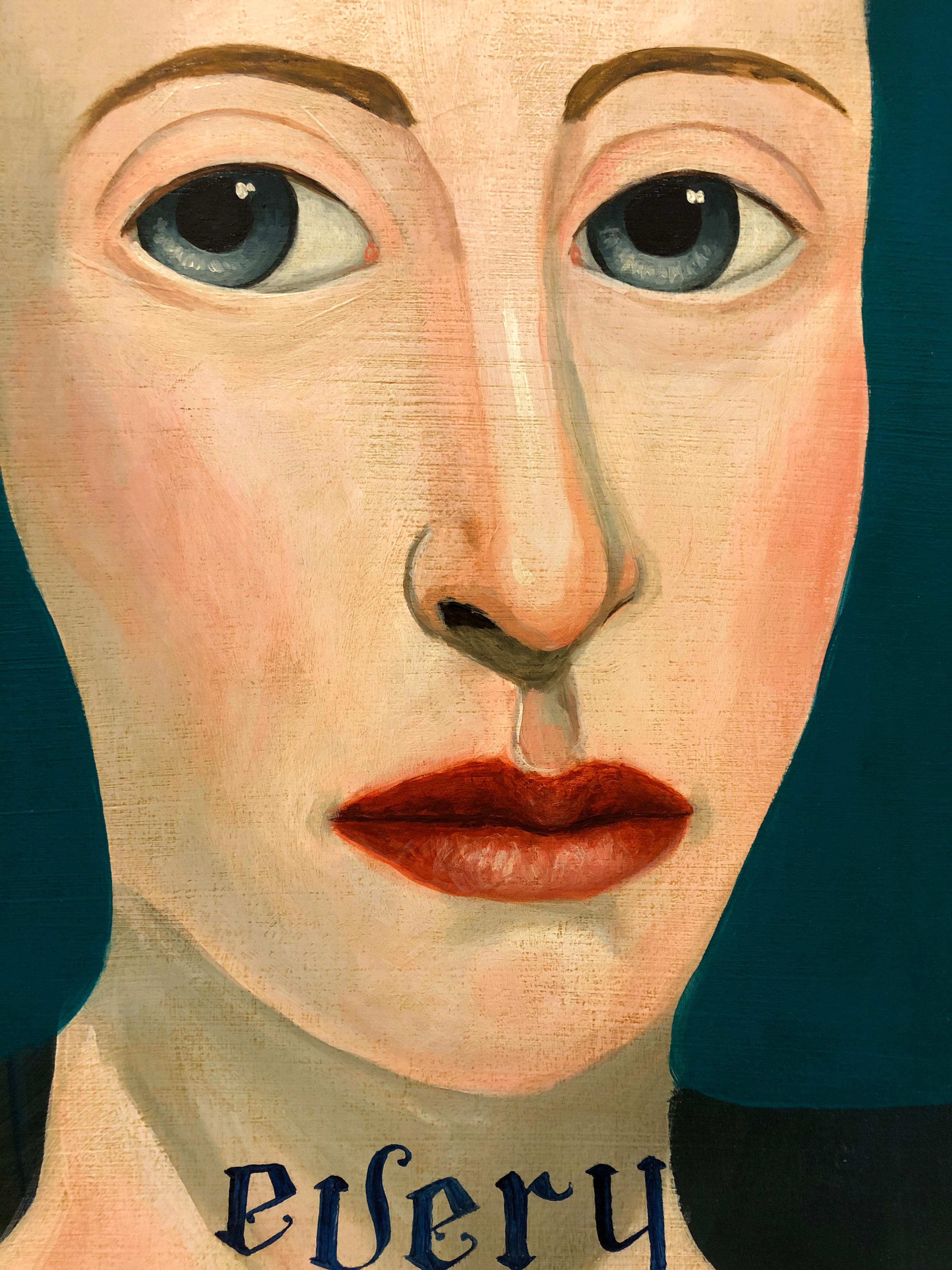 Every Day, Zeitgenössisches Porträt mit poetischen, handgeschriebenen Wörtern, grüne Farbpalette im Angebot 4