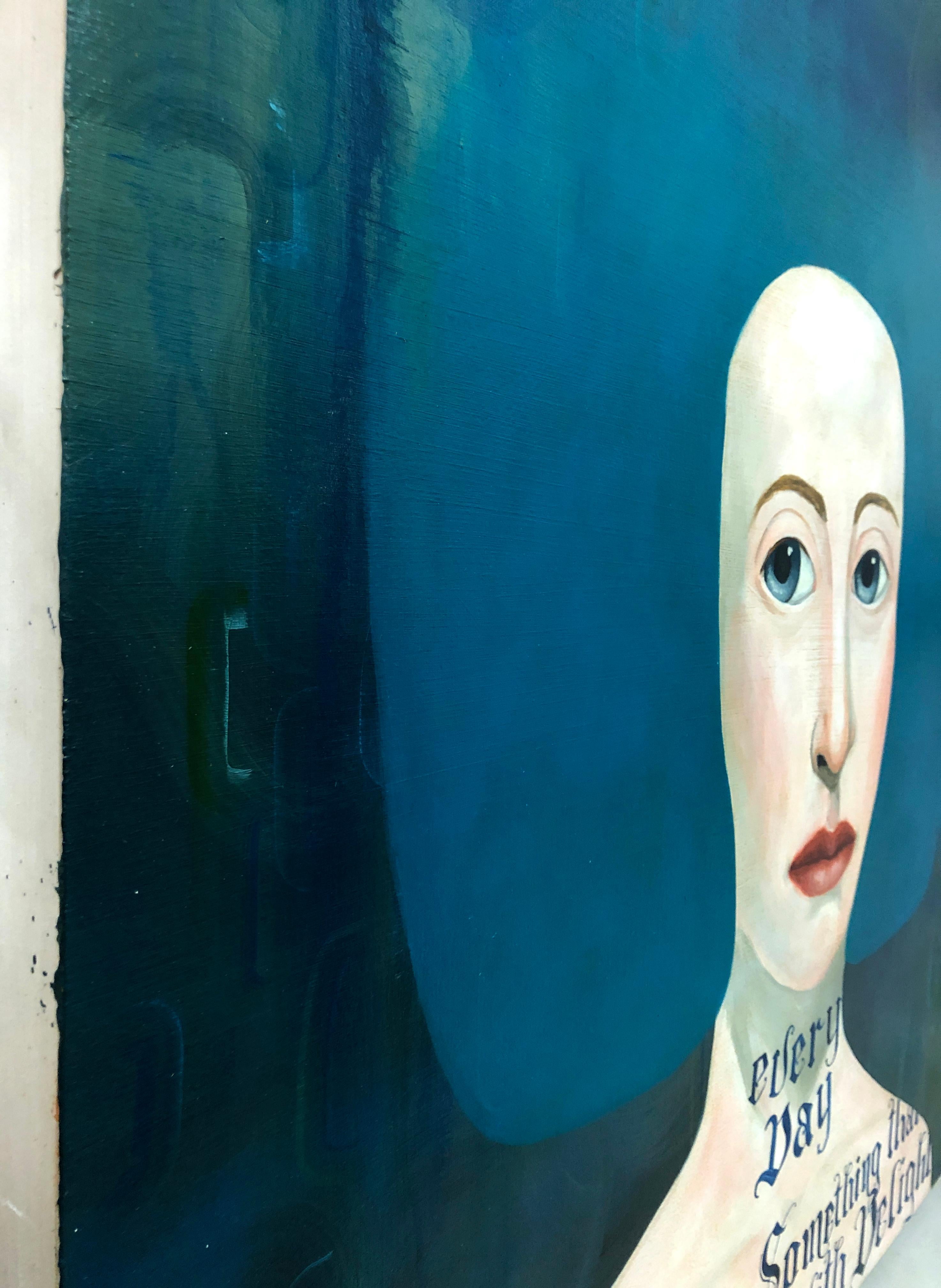 Every Day, Zeitgenössisches Porträt mit poetischen, handgeschriebenen Wörtern, grüne Farbpalette im Angebot 5