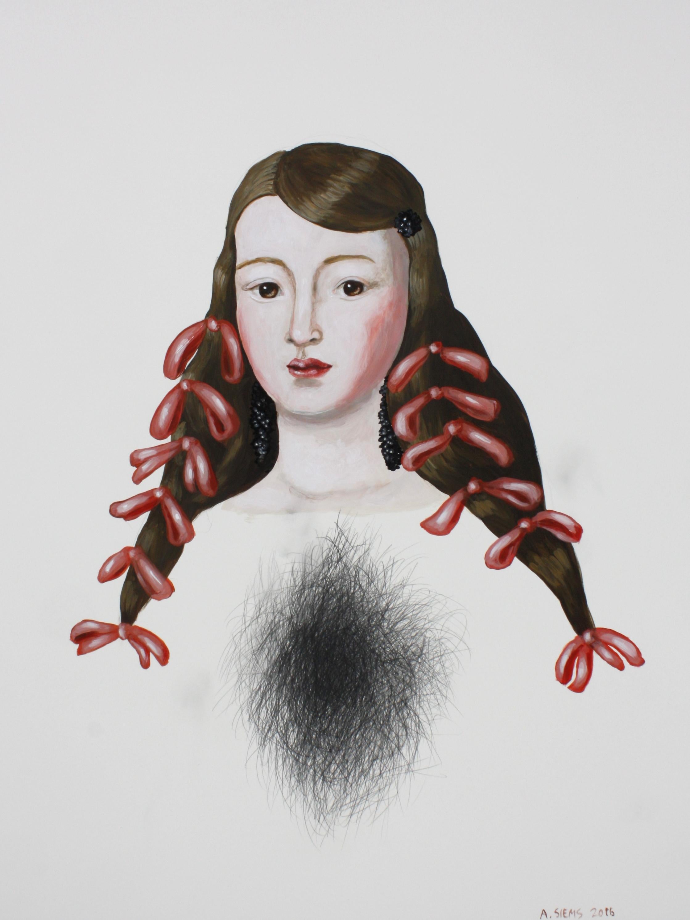 « Face 3 » d'Anne Siems, peinture représentant un portrait de femme, sur panneau d'argile blanche