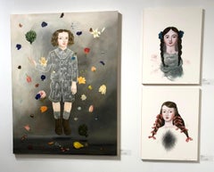 "Face 5" by Anne Siems, Painting with female portrait, on white clay panel