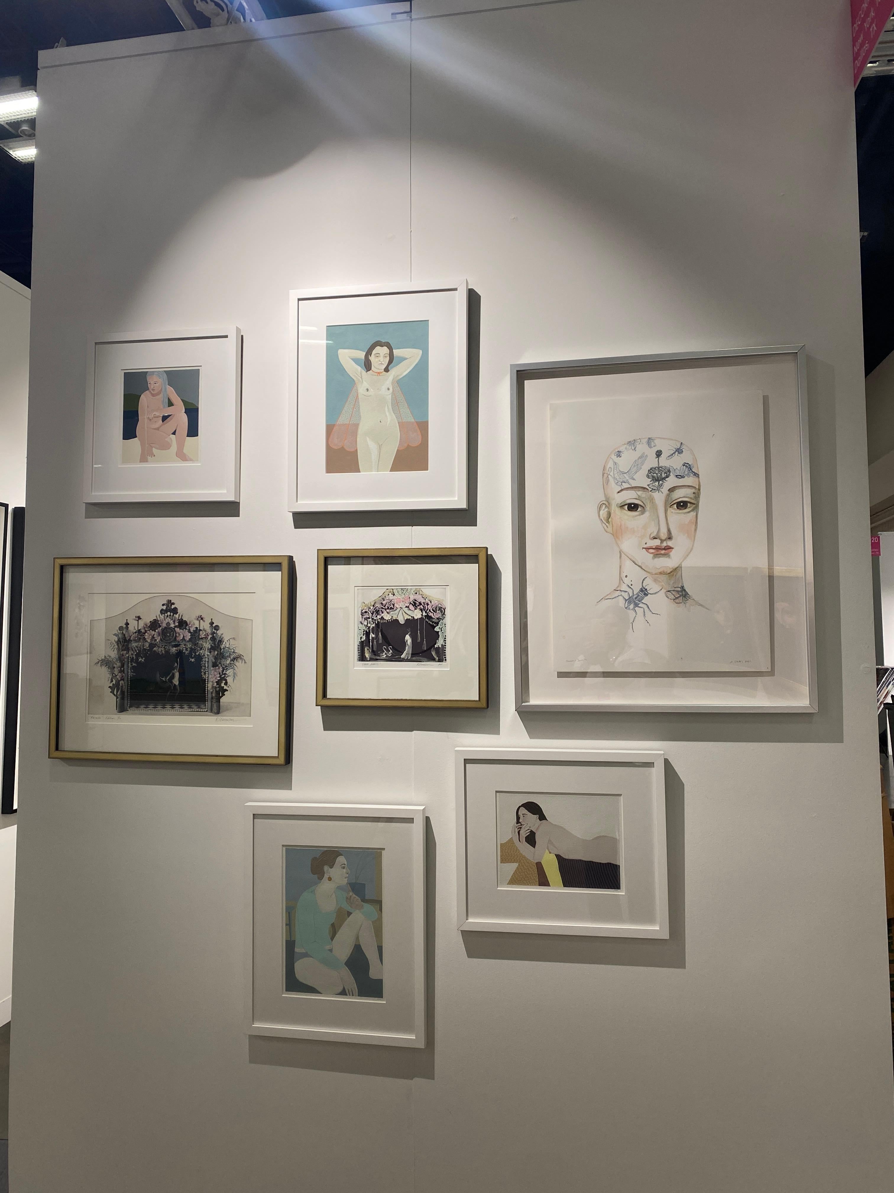 Blumen und Insekten - Arbeit auf Papier von weiblichen Porträt mit Tätowierungen, Tiere im Angebot 6