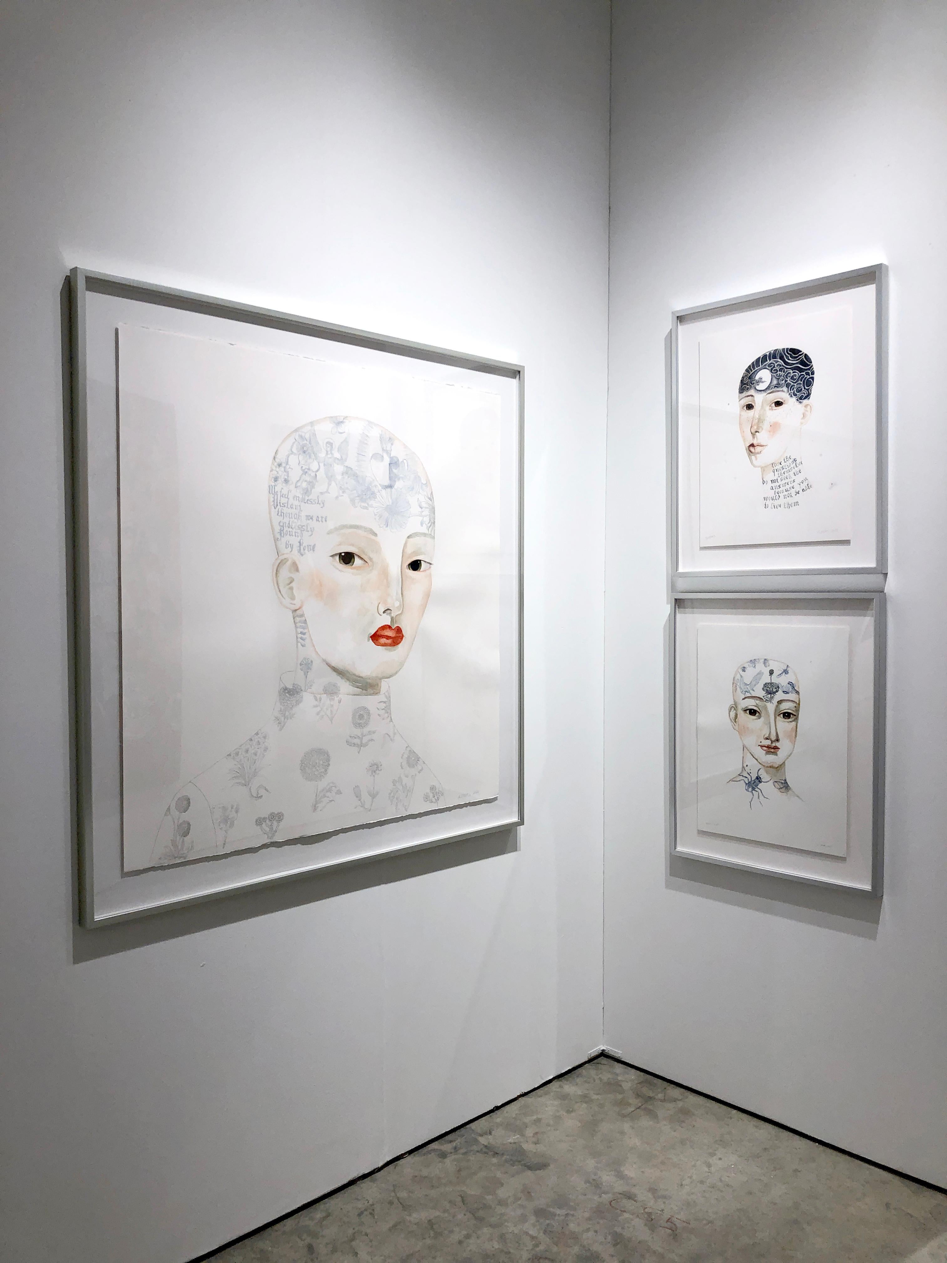 Blumen und Insekten - Arbeit auf Papier von weiblichen Porträt mit Tätowierungen, Tiere (Zeitgenössisch), Painting, von Anne Siems