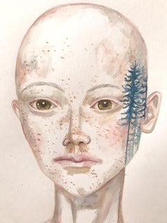 „Forest 1“ von Anne Siems, Porträtgemälde mit Tätowierzeichnung, auf Papier