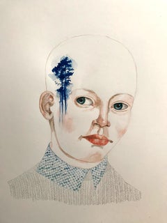 Forest Lover II by Anne Siems, Portrait painting with tattoo drawing, on paper