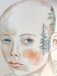 Forest Tattoo von Anne Siems, Porträtgemälde mit Tattoo-Zeichnung, auf Papier