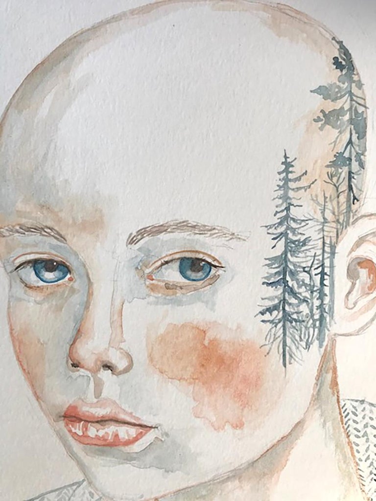 Forest Tattoo by Anne Siems, Portrait painting with tattoo drawing, on paper For Sale 1