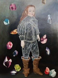 « Gem » d'Anne Siems, peinture figurative surréaliste, pierres précieuses 