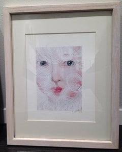 "O.W. Cerchi" di Anne Siems, dipinto con ritratto femminile, su carta, incorniciato