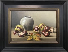 Une belle peinture de nature morte en châtaignier avec jarre d'un artiste britannique