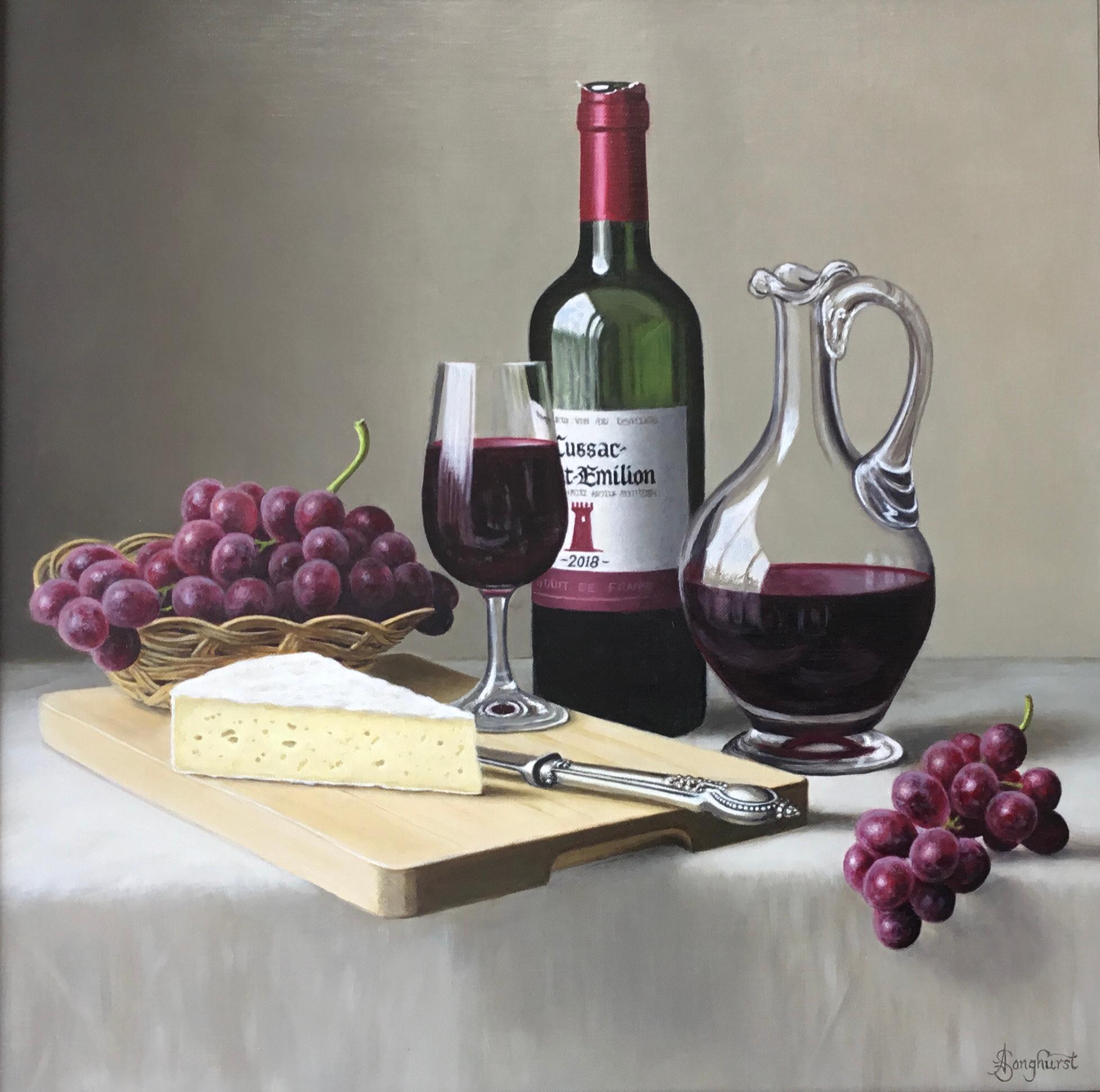 Bordeaux and Brie - classic original artwork, modern realism oil painting fruit