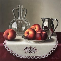 Bridal Carafe with Nectarines-original realism still life oil painting-Art