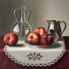Bridal Carafe with Nectarines still life oil painting fruit  realism modern
