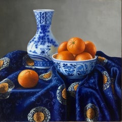Chinese Porcelain with Clementines - realism still life painting classic colour 