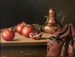 Copper Pot with Pomegranates-original contemporary still life oil painting-Art