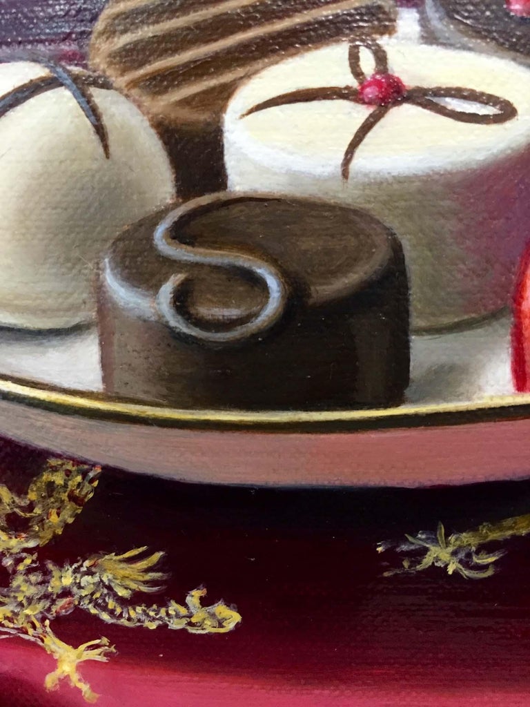 Anne Songhurst Realist Still Life Painting of Chocolates with Orange
