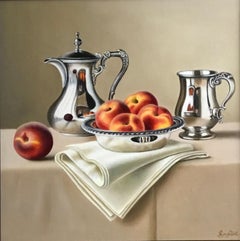 Silver Bowl With Peaches - still life oil painting fruit classic realism modern