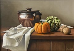 Stoneware Tureen with Squash - modern hyper realism oil painting Still Life art
