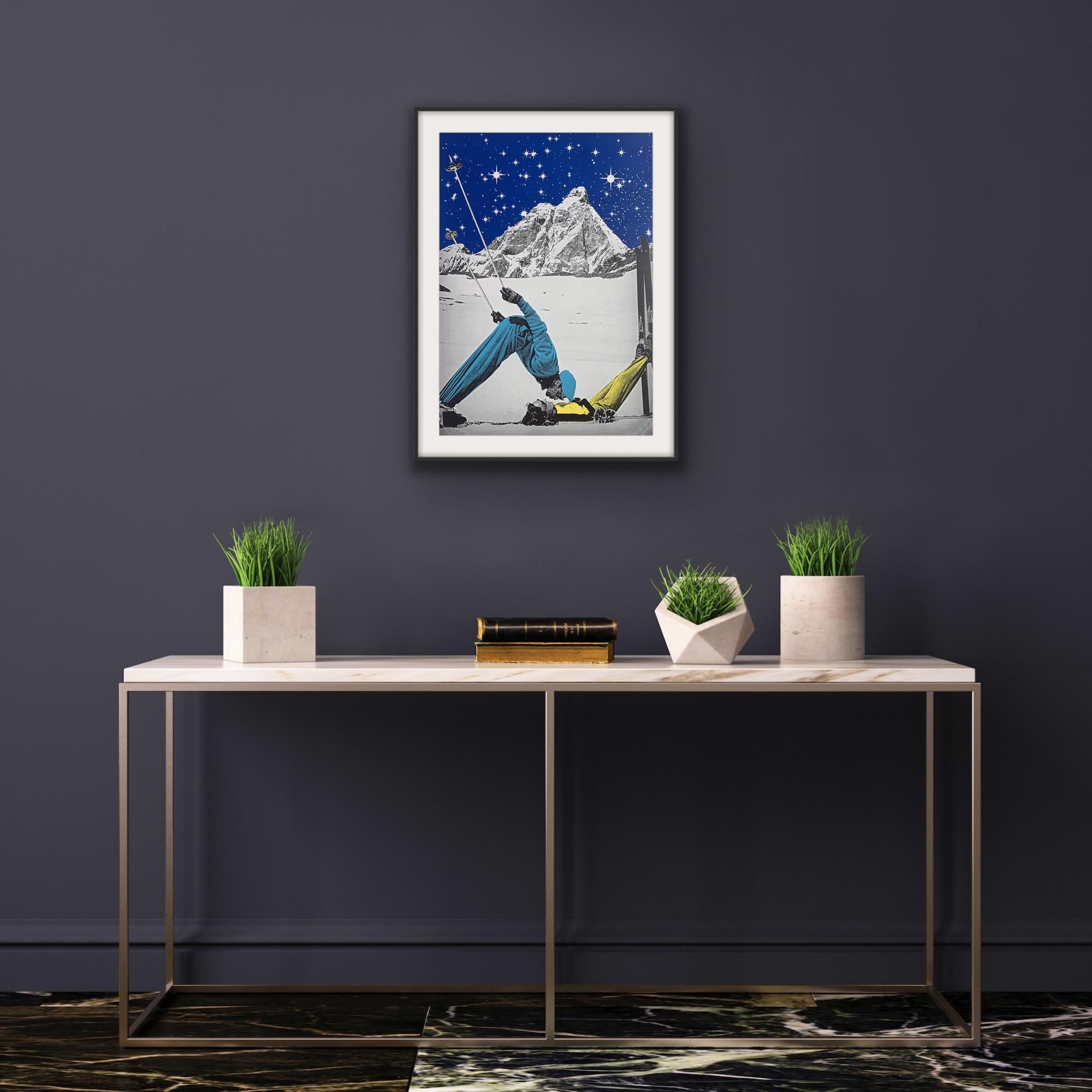 Ski Paradise, Anne Storno, Limited Edition print, Sport art, Skiiing art - Gray Landscape Print by Anne Storno 