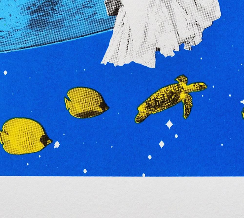 Anne Storno – Aquarium

– A limited edition, hand printed screen print, made in England.

– This work is inspired by collage and surrealist artworks. I like combining images removed from their original narrative context and reconfigured into a new
