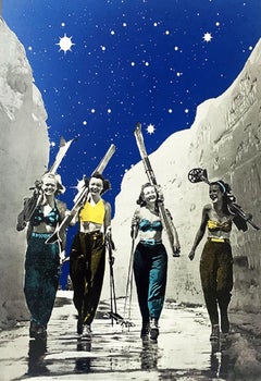 Skiing Girls with Screen Print by Anne Storno