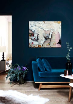 Lea 2, peinture sensuelle en tissu d'une femme endormie, par Anne Valérie Dupond