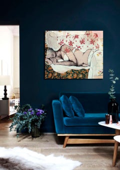 Lea 4, sensual fabric painting of sleeping woman, by Anne Valérie Dupond