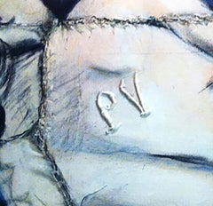 Petite Pauline, nudo femminile dipinto su tessuto con il blu, di Anne Valérie Dupond