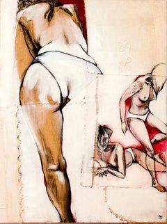 Study for Jo II, sensual fabric painting of women, by Anne Valérie Dupond