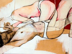 Used Study for Jo IV, sensual fabric painting with nudes, by Anne Valérie Dupond