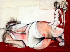 Study for Jo V, sensual fabric painting with nudes, by Anne Valérie Dupond