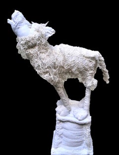 Sinclaire Wolf - Howling Animal Soft Sculpture in Fabric and Mixed Media